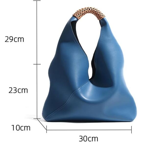 BRAND NEW ~ Set/2 Blue Leather Slouchy Hobo Shoulder Bag Purse & Cosmetic Bag - Picture 4 of 5